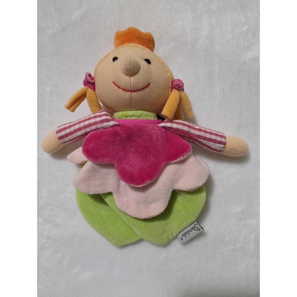 Stentaler Plush Rattle. Girl In Flower Dress With Pigtails And Crown.